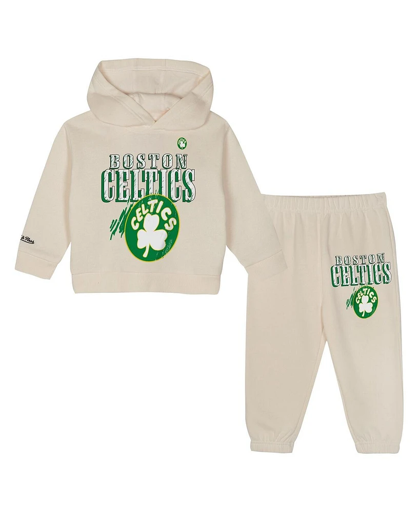 Mitchell & Ness Toddler 2-Piece Cream Boston Celtics Hang Time Oversized Pullover Hoodie and Pants Set