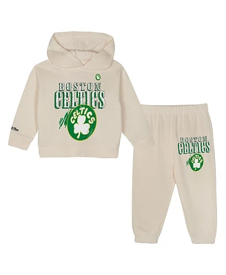 Mitchell & Ness Toddler 2-Piece Cream Boston Celtics Hang Time Oversized Pullover Hoodie and Pants Set