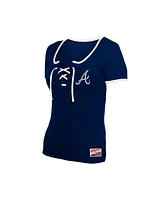 New Era Women's Navy Atlanta Braves Throwback Lace Up T-Shirt