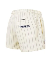 Pro Standard Women's Cream New York Yankees Cooperstown Collection Pinstripe Retro Classic Fleece Shorts