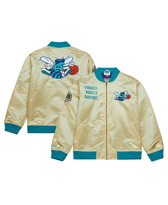 Mitchell & Ness Men's Gold Charlotte Hornets Team Og 2.0 Vintage Logo Satin Full-Zip Jacket