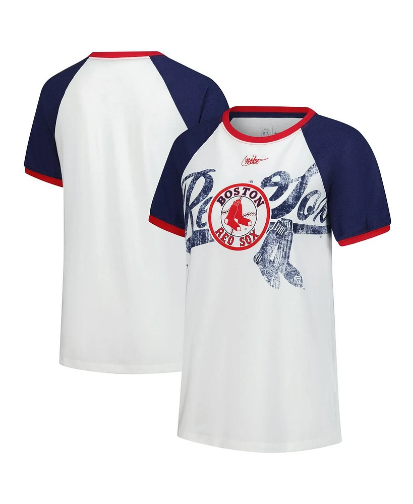 Nike Women's White Boston Red Sox Rewind Color Remix Fashion Raglan Tri-Blend T-Shirt