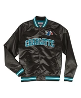 Mitchell & Ness Men's Black Charlotte Hornets Hardwood Classics Lightweight Satin Full-Snap Jacket