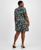 Connected Plus Pleated Tiered Floral Sheath Dress
