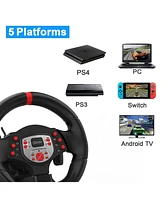 180° Racing Steering Wheel with Pedals – Adjustable Tilt & Height, Dual Motor Vibration for Pc, PS3, PS4, Switch, and Android