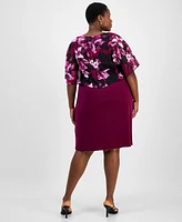 Connected Plus Floral-Print Capelet Sheath Dress