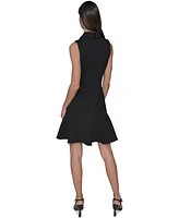 Karl Lagerfeld Paris Women's Flower-Button Collared Sleeveless Shift Dress