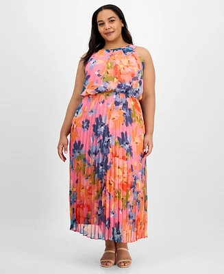 Robbie Bee Plus Printed Pleat-Skirt Maxi Dress