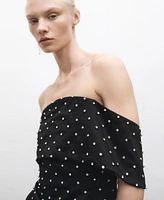 Mango Women's Shiny Detailed Strapless Dress