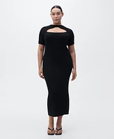 Mango Women's Slit Neckline Ribbed Midi Dress