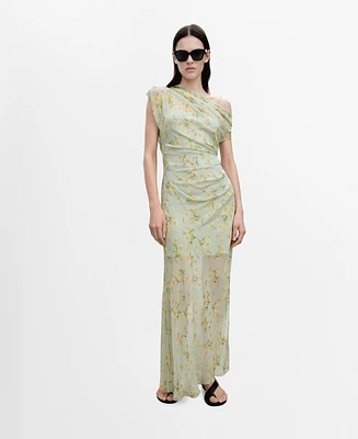 Mango Women's Semi-Transparent Draped Floral Dress