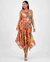 Robbie Bee Petite Cowl-Neck Sleeveless Handkerchief-Hem Dress