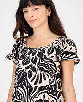 Robbie Bee Petite Printed Flutter-Sleeve Shift Dress