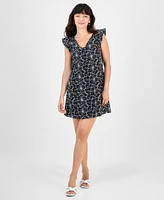 Robbie Bee Petite Embroidered Flutter-Sleeve Cotton Dress