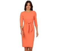 Adrianna Papell Women's Crepe Tie-Waist 3/4-Sleeve Sheath Dress