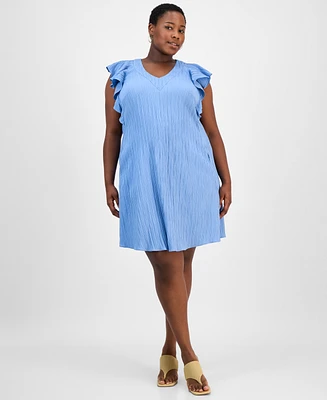 Sandra Darren Plus Flutter-Sleeve Shift Dress