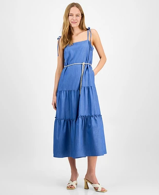 julia jordan Women's Sleeveless Tie-Shoulder-Strap Tiered Maxi Dress