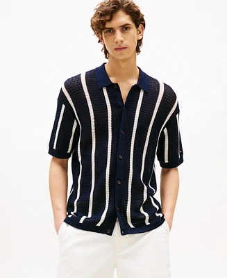Tommy Hilfiger Men's Stripe Open-Knit Polo Shirt