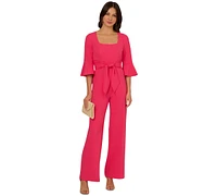 Adrianna Papell Women's Tie-Front Bell-Sleeve Knit Crepe Jumpsuit