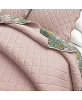 Linery & Co. Cotton Stitched Reversible Floral 3 Piece Scalloped Quilt and Sham Set