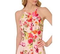Adrianna Papell Women's Floral-Print Pleated Fit & Flare Halter Dress