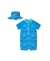 Andy & Evan Baby Boys Blue Swim Romper w/Hat