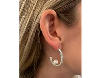 White Rhodium Clad Cz Hoop with Pearl detail
