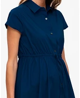 Pietro Brunelli Maternity Poplin Nursing Friendly Button-Front Drawstring Viola Shirt Dress