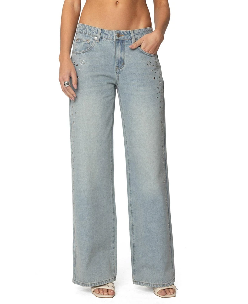Edikted Women's Everly Studded Low Rise Jeans