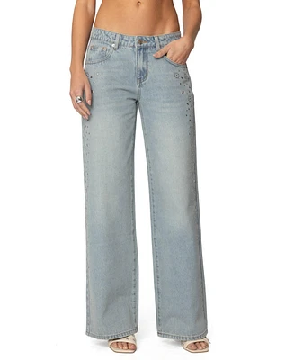 Edikted Women's Everly Studded Low Rise Jeans
