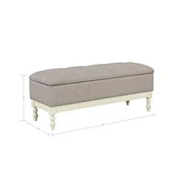 Tufted upholstered storage bench with soft-close lid, interior storage, and antique cream wood legs, perfect for bedrooms or entryways-The Pop Home