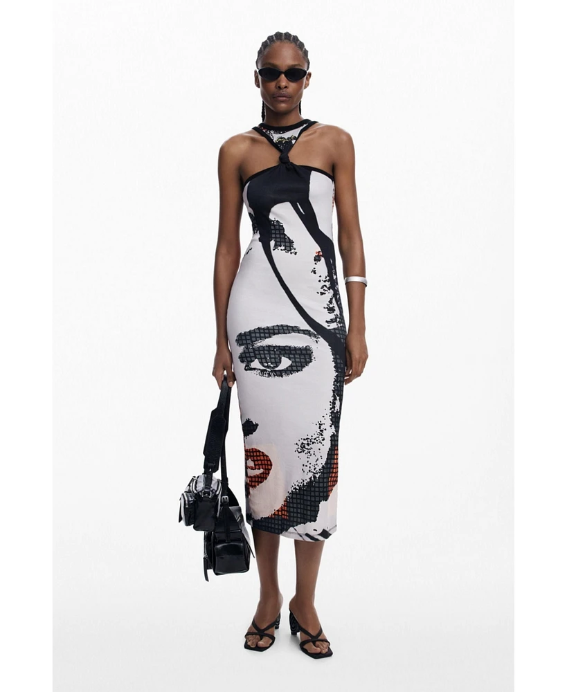 Desigual Women's Fitted midi dress face