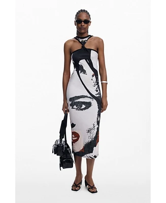 Desigual Women's Fitted midi dress face