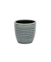 Indoor/Outdoor Striped Ceramic Round Planter – Stylish Pot for Plants