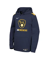 Nike Big Boys and Girls Navy Milwaukee Brewers Authentic Collection Performance Pullover Hoodie