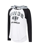 G-iii 4Her by Carl Banks Women's White/Black Los Angeles Kings Vip Raglan Long Sleeve Hoodie T-Shirt