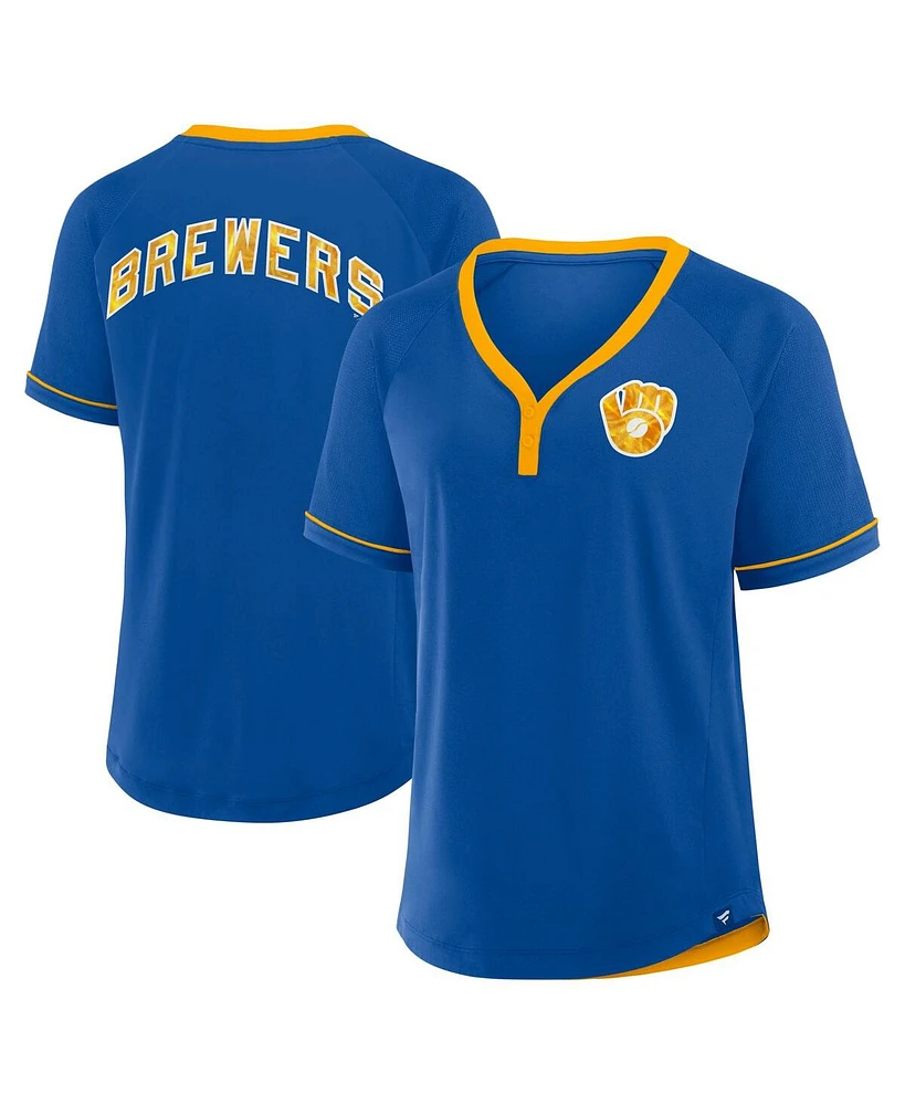 Fanatics Women's Royal Milwaukee Brewers Cooperstown Collection League Diva Raglan V-Neck T-Shirt