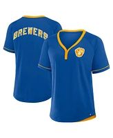 Fanatics Women's Royal Milwaukee Brewers Cooperstown Collection League Diva Raglan V-Neck T-Shirt