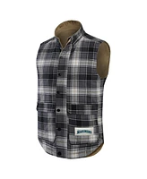 Darius Rucker Collection by Fanatics Men's Tan/Charcoal Seattle Mariners Reversible Canvas Plaid Patch Full-Zip Vest