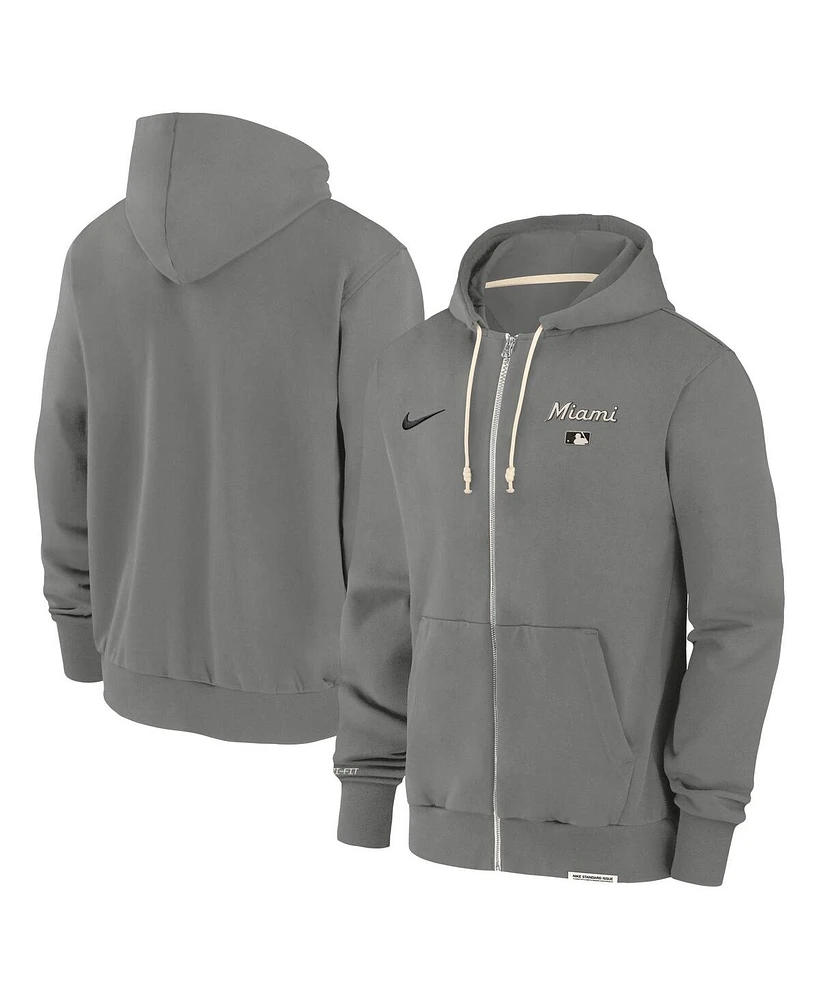 Nike Men's Charcoal Miami Marlins Authentic Collection Travel Performance Full-Zip Hoodie