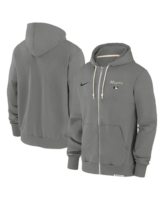 Nike Men's Charcoal Miami Marlins Authentic Collection Travel Performance Full-Zip Hoodie
