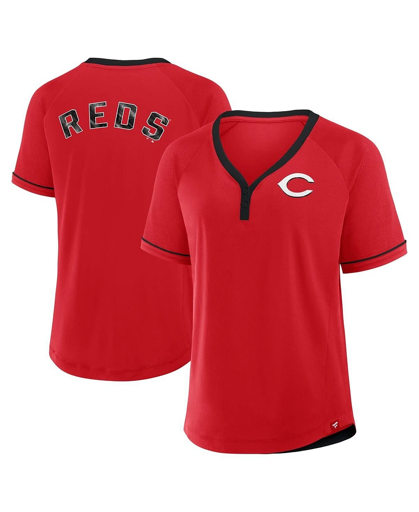 Fanatics Women's Red Cincinnati Reds League Diva Star Raglan V-Neck T-Shirt