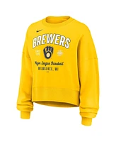 Nike Women's Gold Milwaukee Brewers Oversized Long Sleeve Cropped Pullover Sweatshirt