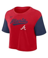 Nike Women's Red/Navy Atlanta Braves Script Cropped Performance T-Shirt