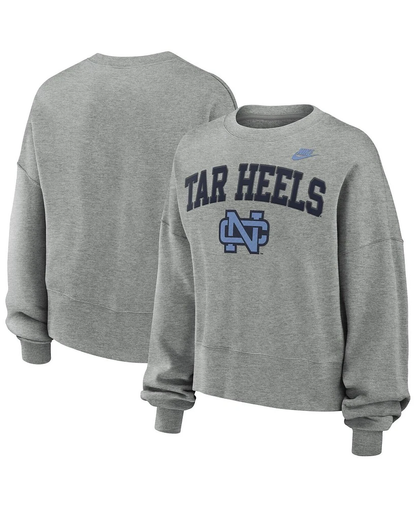 Nike Women's Heather Gray North Carolina Tar Heels Legacy Fleece Classic Arch Oversized Cropped Tackle Twill Sweatshirt