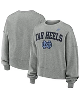 Nike Women's Heather Gray North Carolina Tar Heels Legacy Fleece Classic Arch Oversized Cropped Tackle Twill Sweatshirt