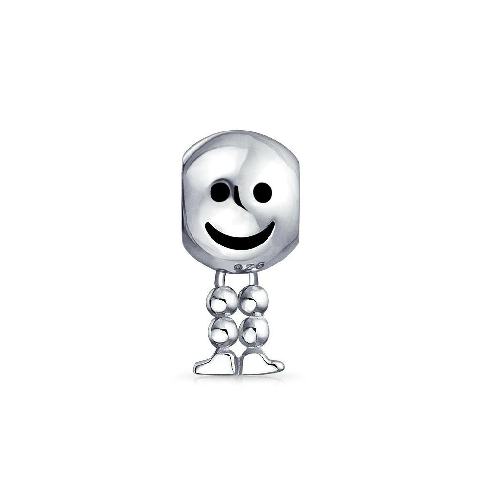 Bling Jewelry Emoticon Happy Smiley Face Dangle Feet Charm Bead .925 Sterling Silver