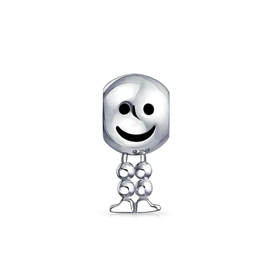 Bling Jewelry Emoticon Happy Smiley Face Dangle Feet Charm Bead .925 Sterling Silver