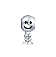 Bling Jewelry Emoticon Happy Smiley Face Dangle Feet Charm Bead .925 Sterling Silver