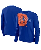 Nike Women's Royal Denver Broncos Layered Logo Cropped Long Sleeve Fashion T-Shirt